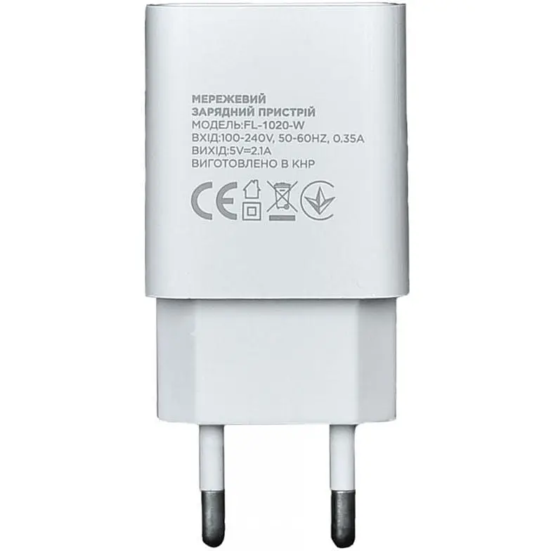 Сетевое зарядное устройство Florence 1USB 2A White (FL-1020-W) - фото 2