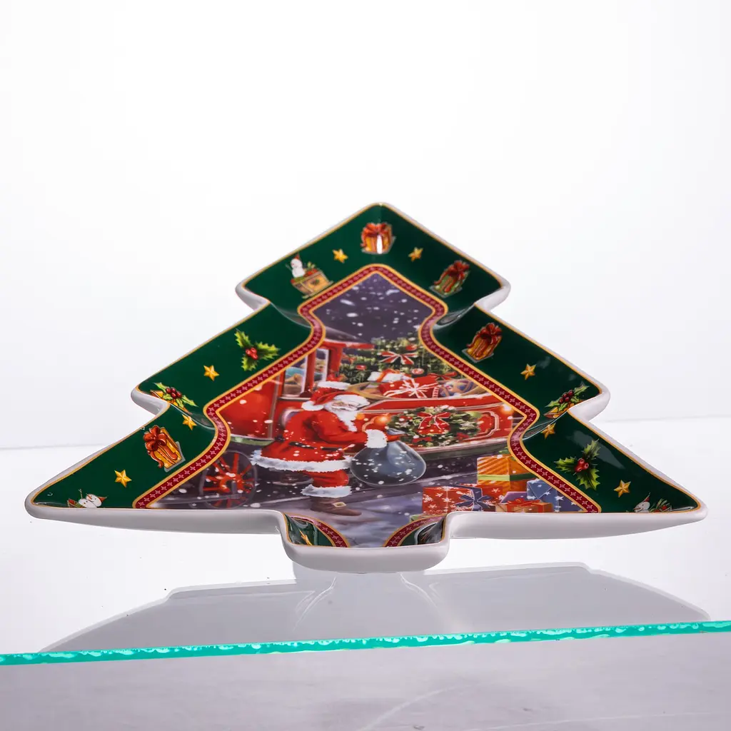 Блюдо сервірувальне новорічне для закусок Santa 29 × 24 × 2 порцелянове Yiwu HP-SDHK-18 - фото 4