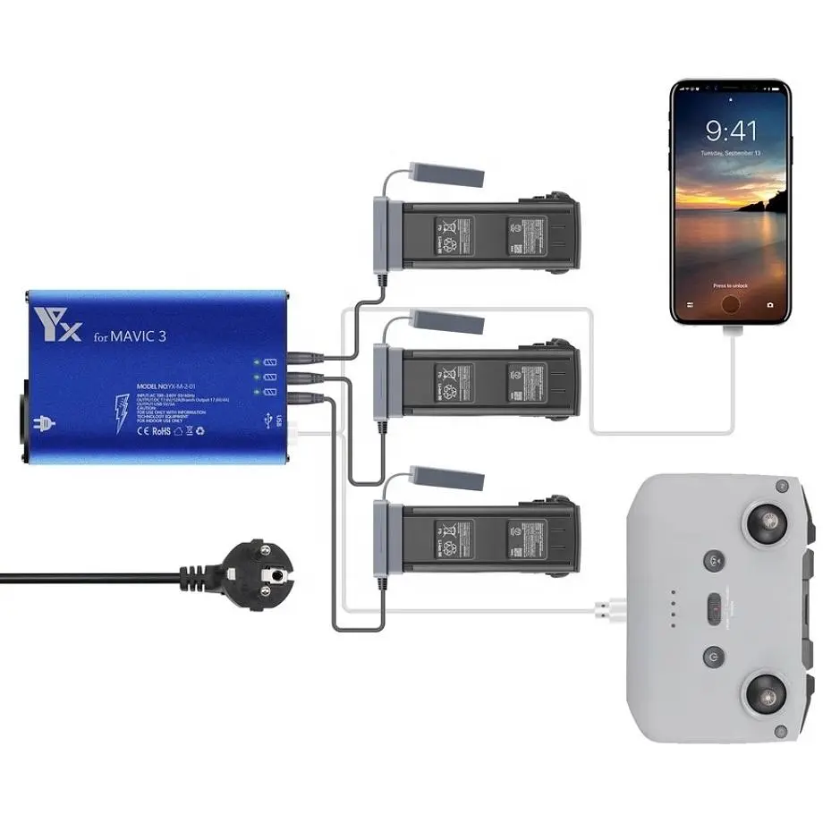 Интеллектуальное зарядное устройство YX-259 для квадрокоптера DJI Mavic 3 / 3 Pro / 3T / DC 17.6V-4A x 3 порта - фото 5