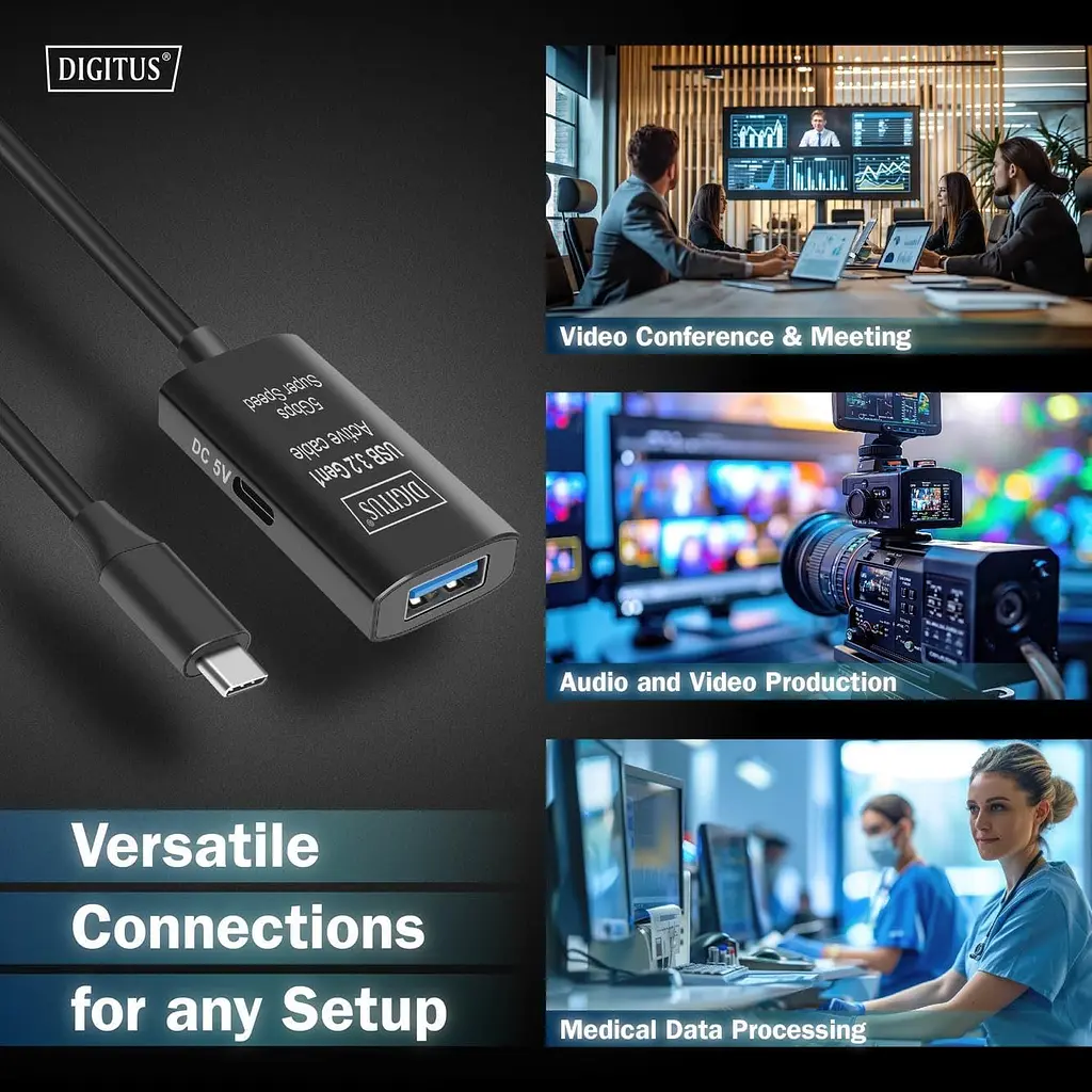 Удлинитель Digitus USB 3.2 Gen1 Active Cable 5G, C/M-A/F, 10м, черный teh0013648 - фото 8