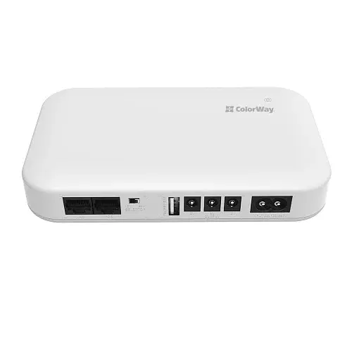Джерело безперебійного живлення для роутера ColorWay Mini DC UPS, White, 10000 mAh (37Wh), 1xDC (12V/1.4A), 1xDC (9V/1.8A), 1xDC (5V/1.8A), 1xUSB (5V/1.8A), PoE (15V/1.3A / 24V/0.9A), індикатор заряду (CW-PB100LI3WT) - фото 3