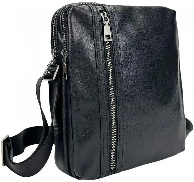 Чоловіча сумка шкіряна Tiding Bag через плече Чорна - фото 7