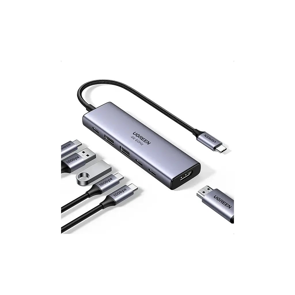 Концентратор Ugreen USB-C to HDMI + 2xUSB 3.2 + 2xUSB-C 3.2 + PD CM511 gray (35999) - фото 2