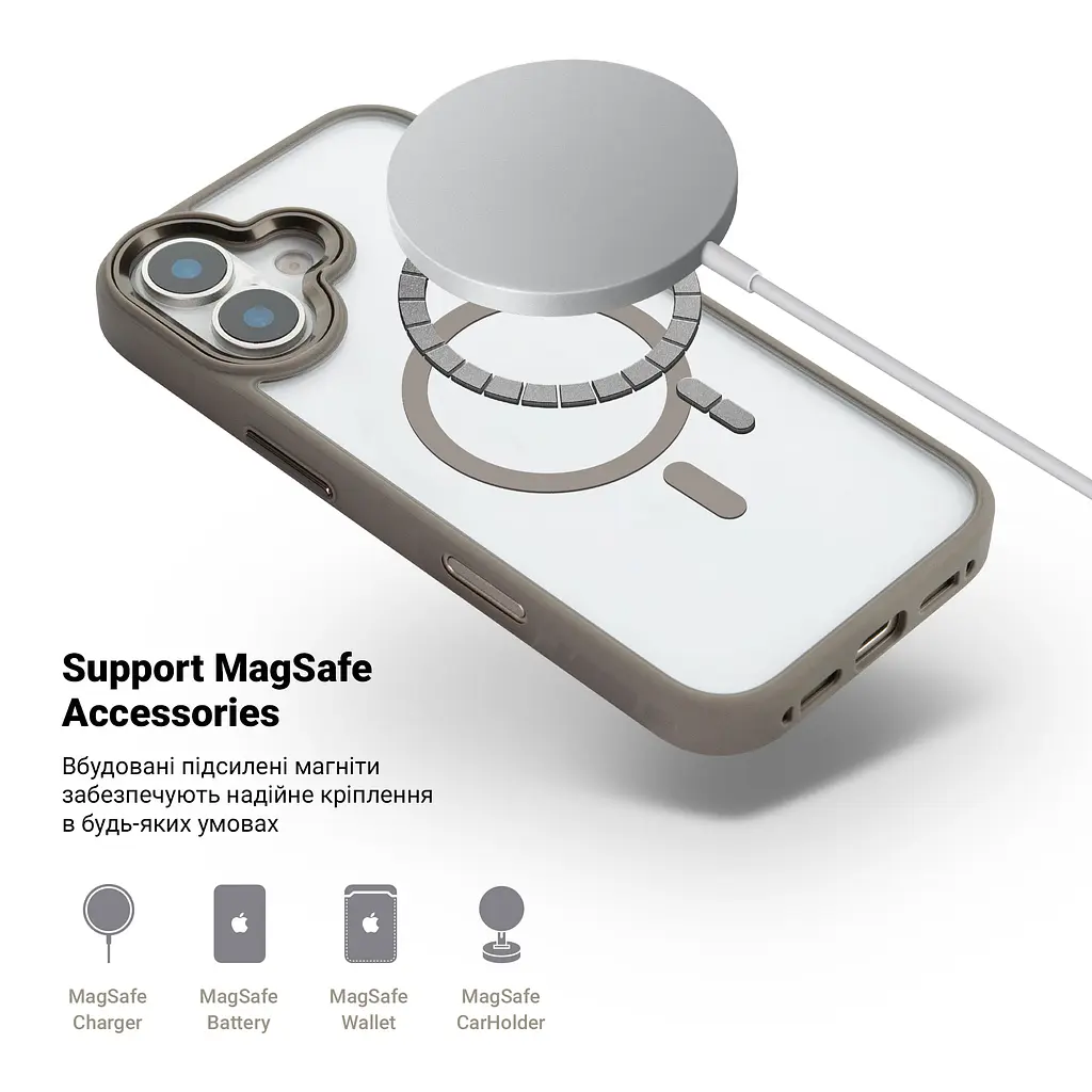 Чехол для Apple iPhone 16 Plus, Unit MagSafe, серый, прозрачный, магсейф, противоударный, магнитный, панель-накладка с поддержкой MagSafe, с поддержкой беспроводной зарядки, TPU+PC, защита всего корпуса, ударостойкий, ArmorStandart (ARM79289) - фото 4