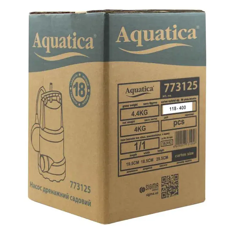 Насос дренажний садовий 0.75кВт Hmax 9.5м Qmax 220л/хв (част. до 5мм) AQUATICA (773125) - фото 8