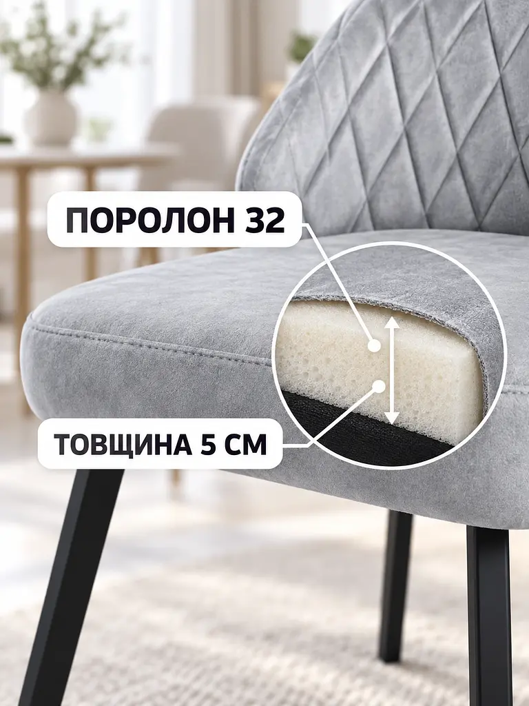 М’який стілець Лондон для кафе та кав’ярні з оббивкою антикіготь 83×52 см до 200 кг, сірий (49676408) - фото 5