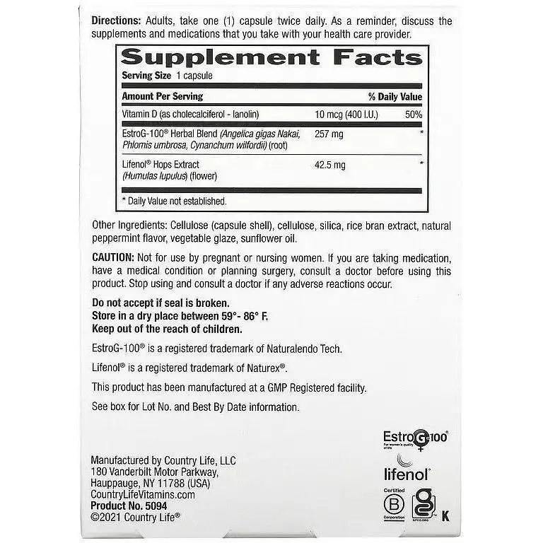 Натуральная добавка при менопаузе Country Life Menopause Rescue 60 вегетарианских капсул - фото 2