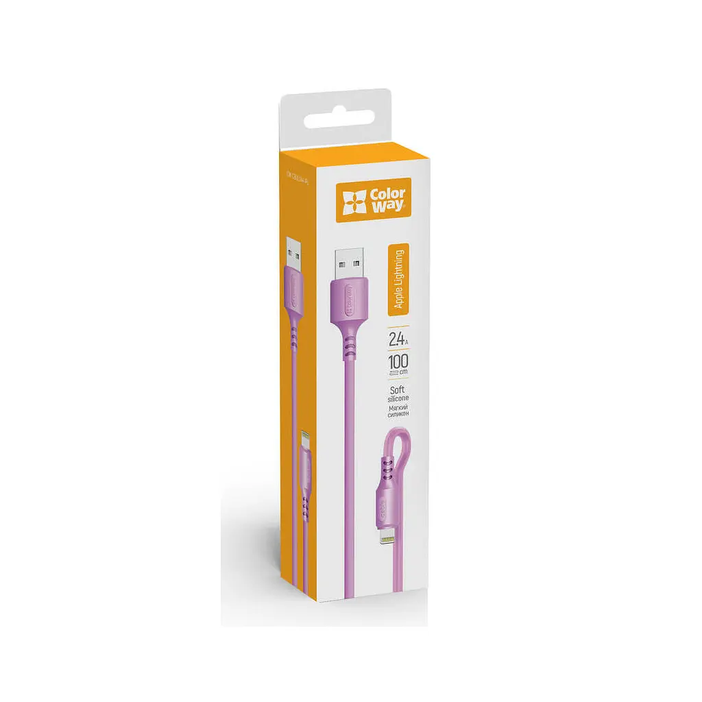 Дата кабель USB 2.0 AM to Lightning 1.0m soft silicone violet ColorWay (CW-CBUL044-PU) - фото 2