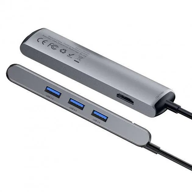 USB-хаб BASEUS Hub mechanical eye 6 в 1 Сірий (CAHUB-J0G) - фото 3