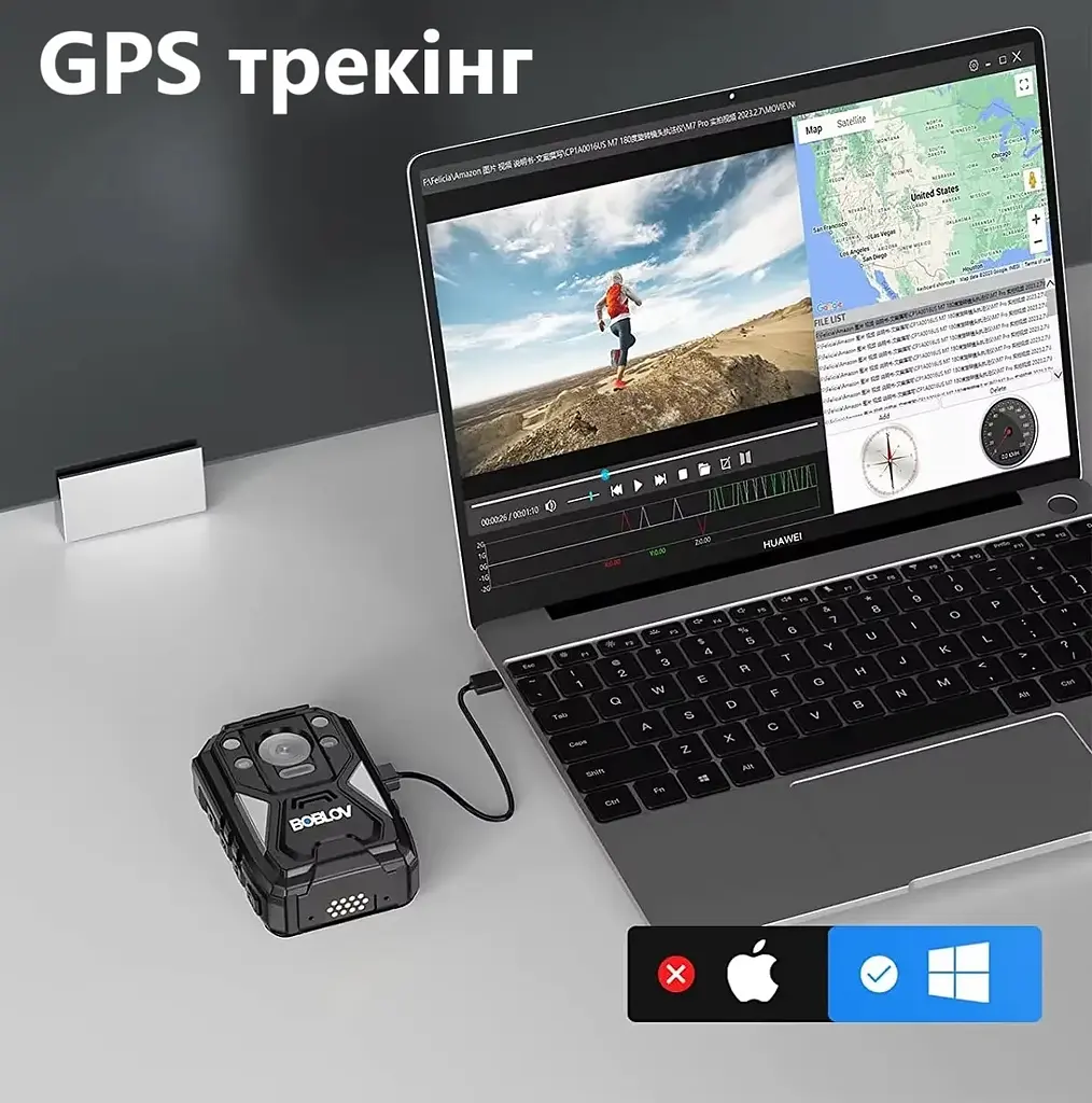 Нагрудна боді-камера Boblov B4K4 пам'ять 128Гб з дисплеєм 2.0 дюйма GPS нічний запис датчик руху акумулятор 4000 мА·год док-станція - фото 6