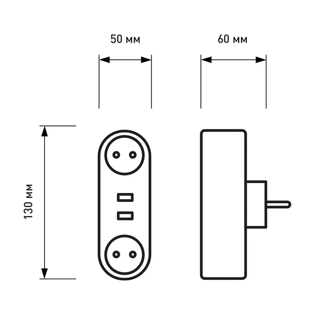 Сетевой разветвитель Euroelectric X2 16A 2xUSB Black с заземлением (EE-2/2USB-16A(black)) - фото 3