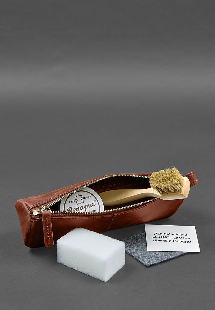 Набір для догляду за шкіряними виробами у шкіряному чохлі світло-коричневий - фото 3