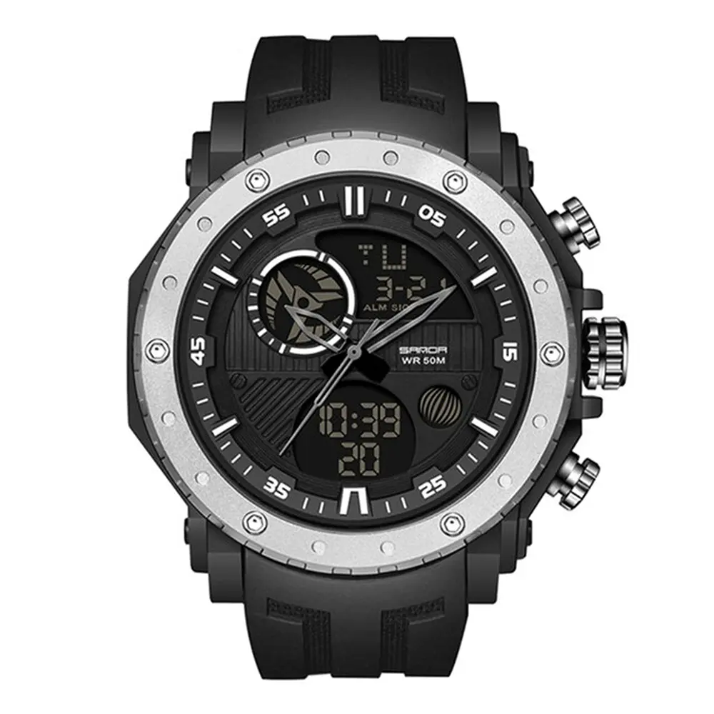 Чоловічий наручний годинник 6012 Black-Silver Sanda acs0030974