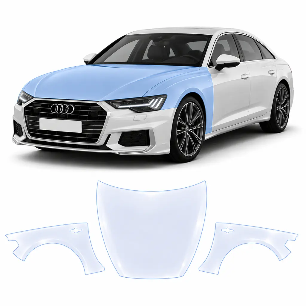 Антигравійна захисна бронеплівка за лекалами для Audi A6 C8 facelift 2023-2025 - капот і передні крила