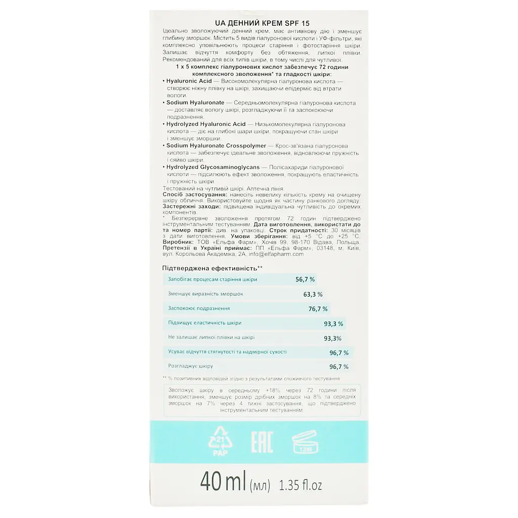 Денний крем Elfa Pharm Hyaluron5 Med SPF15, 40 мл - фото 6
