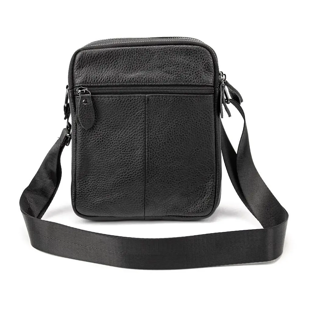 Шкіряний невеликий месенджер на два відділи Tiding Bag M56-2007A чорний - фото 5