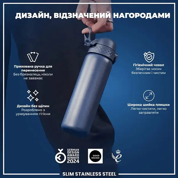Бутылка для воды ION8 металлическая 600 мл Stainless Steel Ash Navy (I8SS600ANAVY) - фото 4