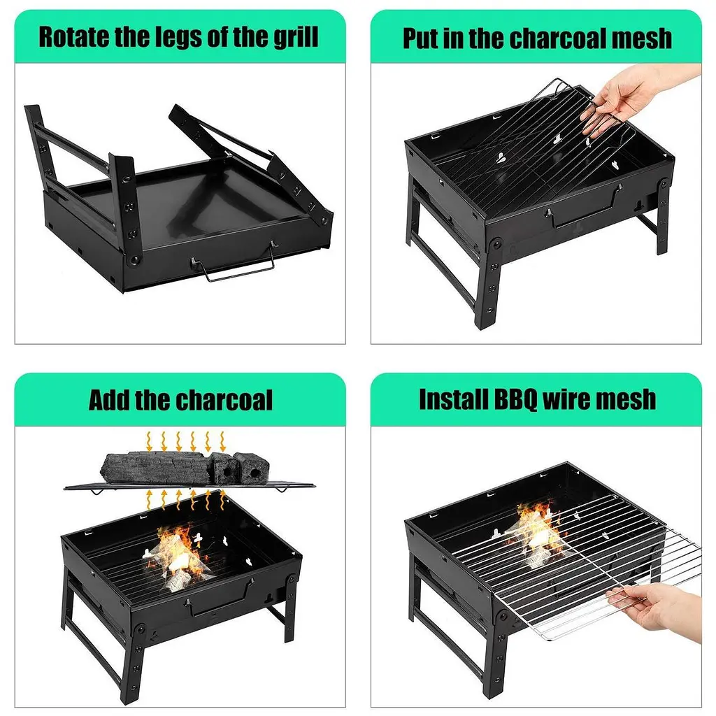 Портативний гриль Складаний барбекю грати 35 x 27 x 20 см BBQ Grill Portable чорний - фото 2
