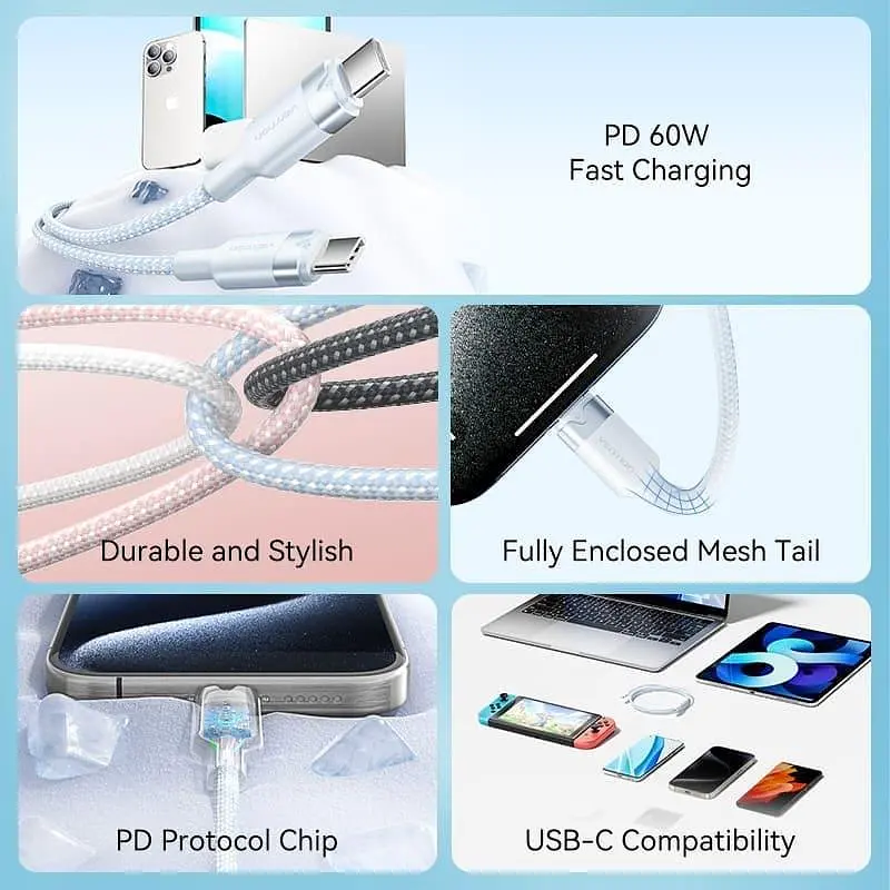 Кабель Vention USB 2.0Type-C M-M,1.0м 60W aluminum alloy, білийVention (TRDWF) - фото 3