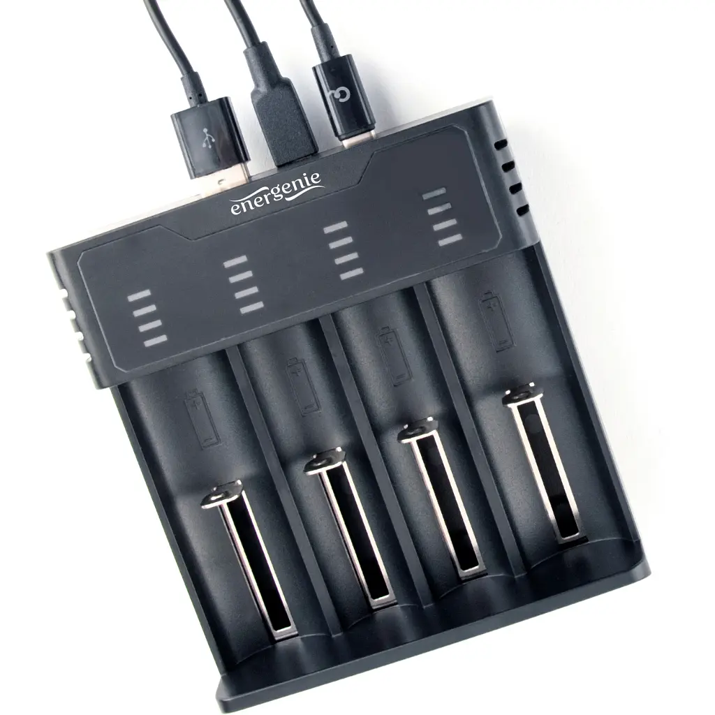 Зарядний пристрій для акумуляторів EnerGenie input:TYPE-C/Micro-USB, AAA/AA/...14650/18650, power bank function (BC-USB-02) - фото 2