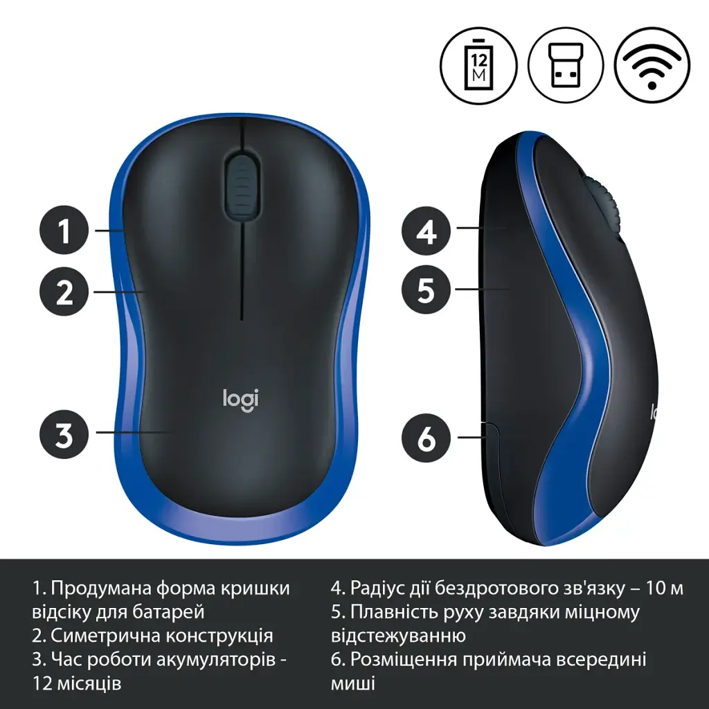 Мишка Logitech M185 Wireless Blue (910-002236) - фото 4