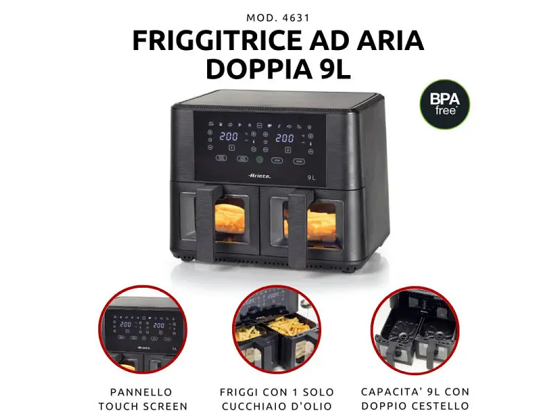 Мультипіч (аерофритюрниця) Ariete Friggitrice ad aria 9L con vetro 4631/00 - фото 2