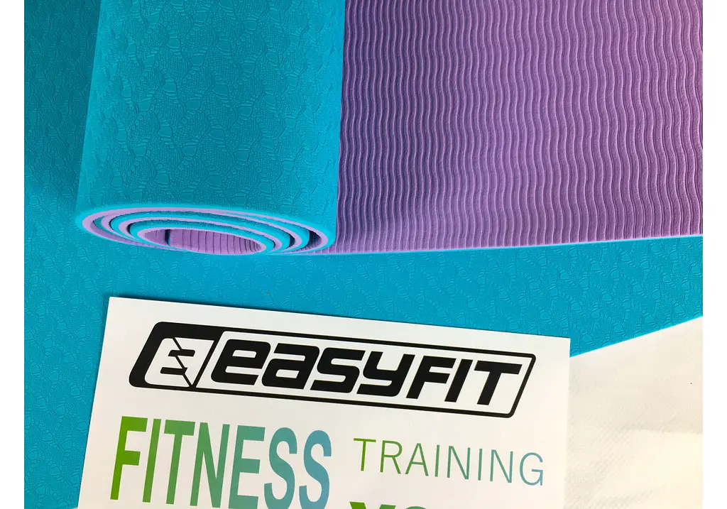 Килимок для йоги та фітнесу EasyFit TPE+TC 6 мм двошаровий + Чохол м'ятний з фіолетовим (EF-1924E-MV) - фото 4