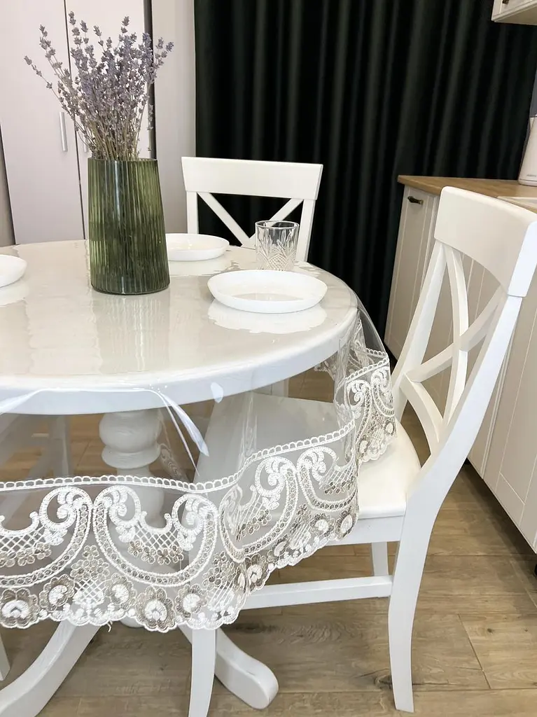 Силиконовая скатерть с бело-кофейным кружевом Арка 15см 170х120 см - фото 2