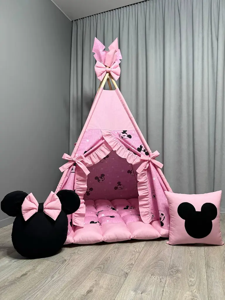 Вігвам-намет для дівчинки Міккі Маус на рожевому з матрасиком БОНБОН та кошиком для іграшок Повний комплект 0583 - фото 6