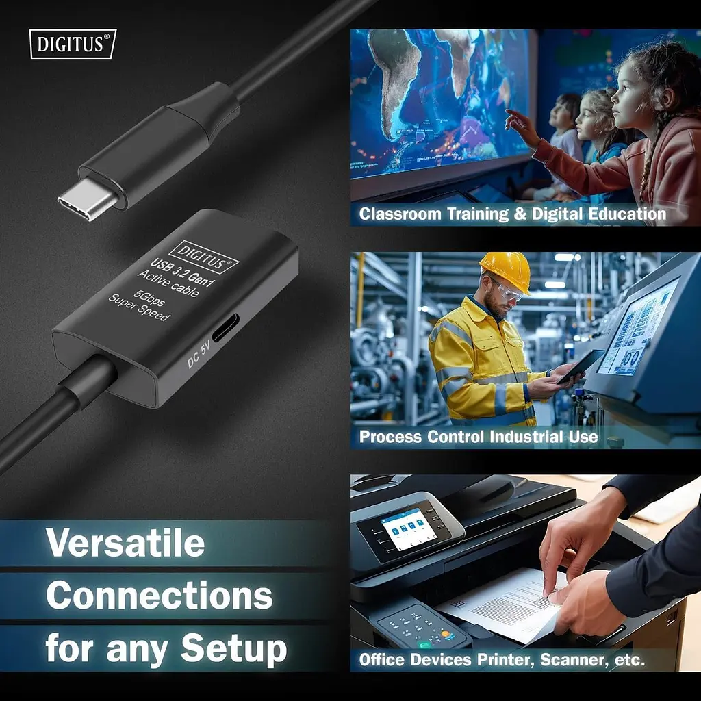 Активний високошвидкісний подовжувач USB 3.2 USB Type-C Digitus 5m black - фото 6