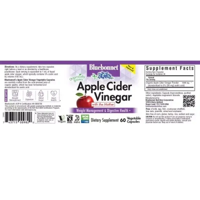 Трави Bluebonnet Nutrition Яблучний оцет, Apple cider vinegar, 60 вегетаріанських капсул (BLB0982) - фото 3