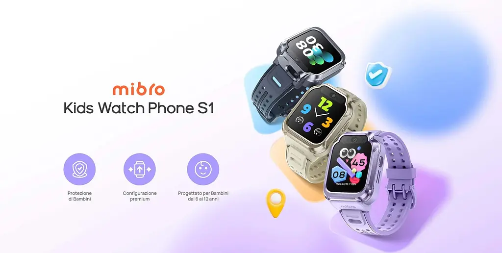 Дитячий годинник-телефон Mibro S1, 1.68", 360x390, GPS, 8MP+5MP, 900мА·рік, 2АТM, лавандовий - фото 2