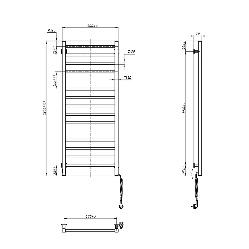 Електрична рушникосушка Navin Класик Квадро 500x1200 Sensor з Wi-Fi, права, біла 12-112033-4880, Білий, Праве, Електронний - фото 8