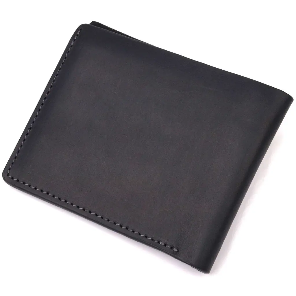 Відмінний шкіряний гаманець без застібки Слава ЗСУ Grande Pelle 16754 чорний - фото 2