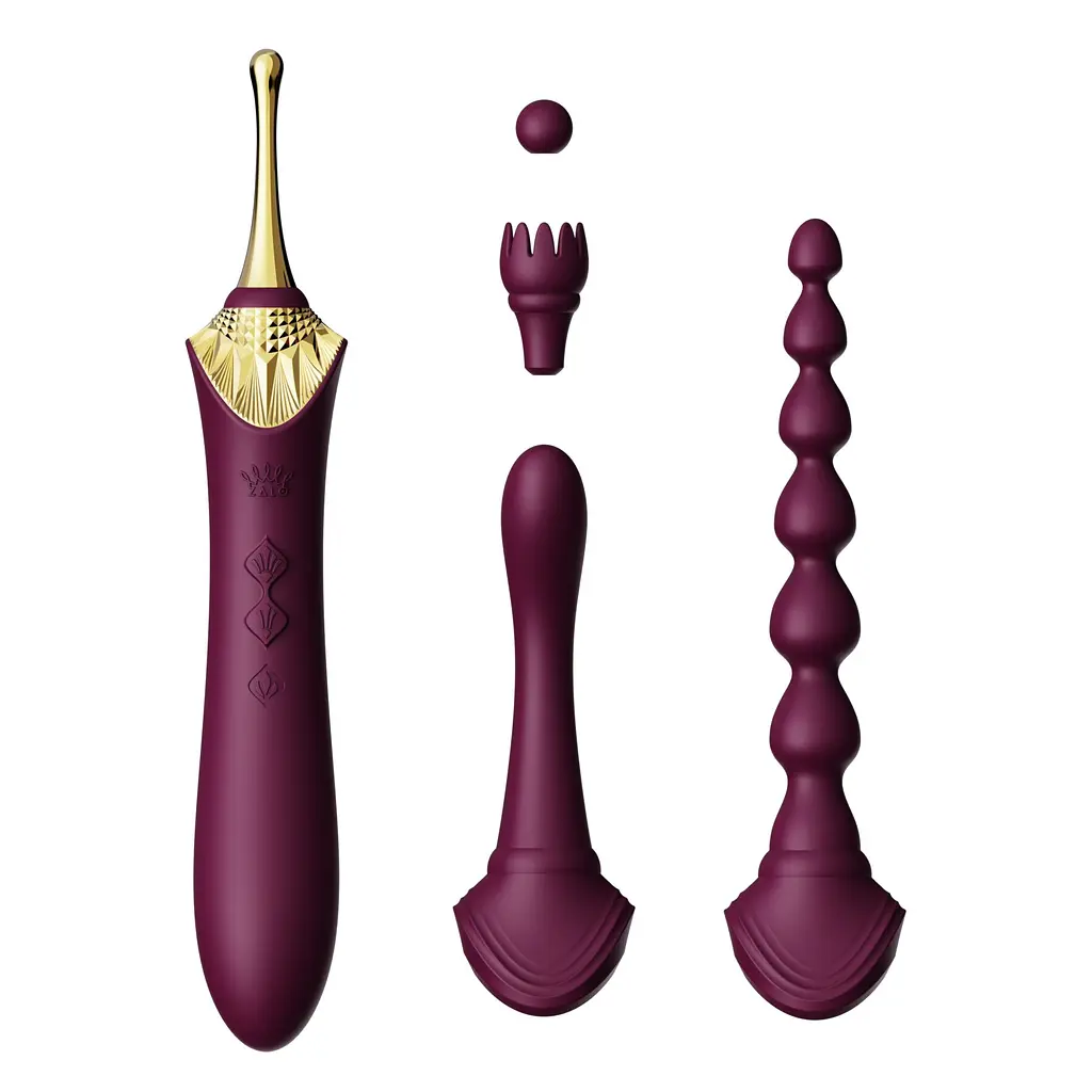 Мультифункціональний вібратор Zalo - Bess 2 Velvet Purple, 4 насадки, підігрів