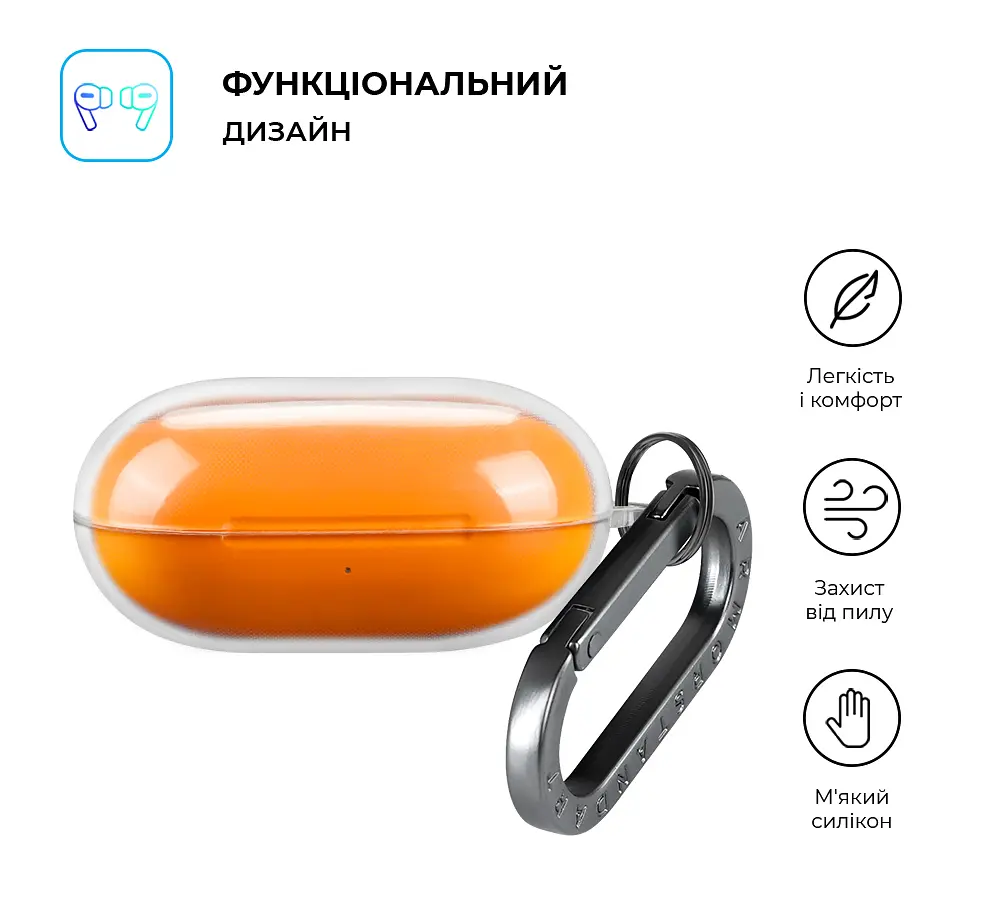 Чохол для навушників Beats Powerbeats Pro 2, прозорий, Air, термополіуретан (TPU), протиударний, захист від подряпин, пилу і ударів, футляр з карабіном для кріплення, точні вирізи для доступу до роз"ємів, ArmorStandart (ARM83980) - фото 2