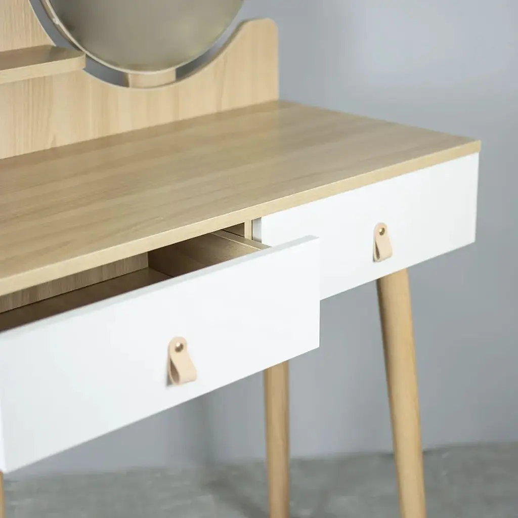 Туалетний столик Jumi Scandi з шухлядами шкіряні ручки світлий бук - фото 3