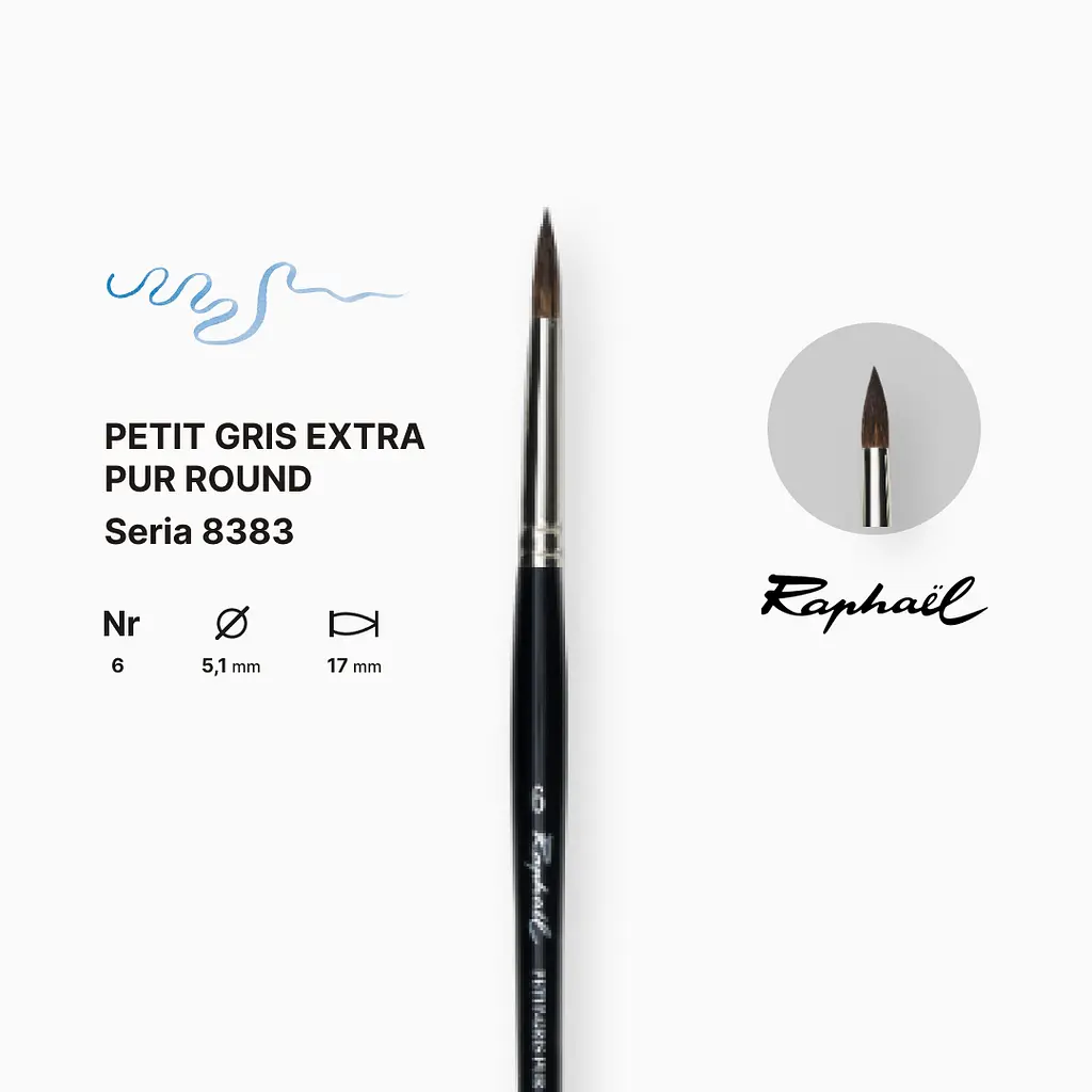 Пензель білка кругла Raphael Petit Gris Extra Pur, №6, професійний, коротка ручка - фото 2