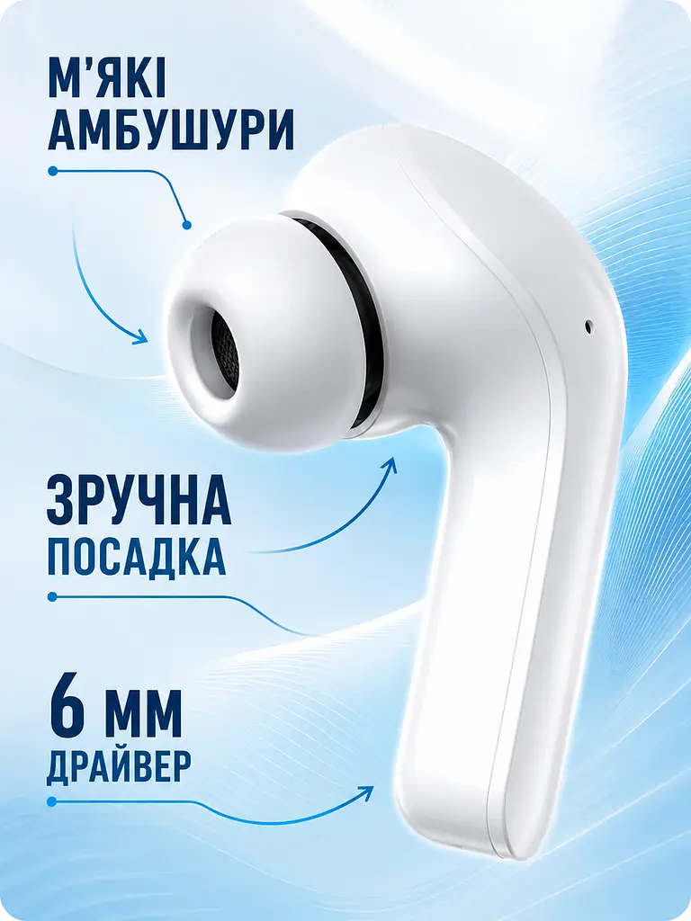 Бездротові навушники TWS Bluetooth 5.0 з мікрофоном ENC, сенсорним керуванням і кейсом із дисплеєм, білі (49676324) - фото 6