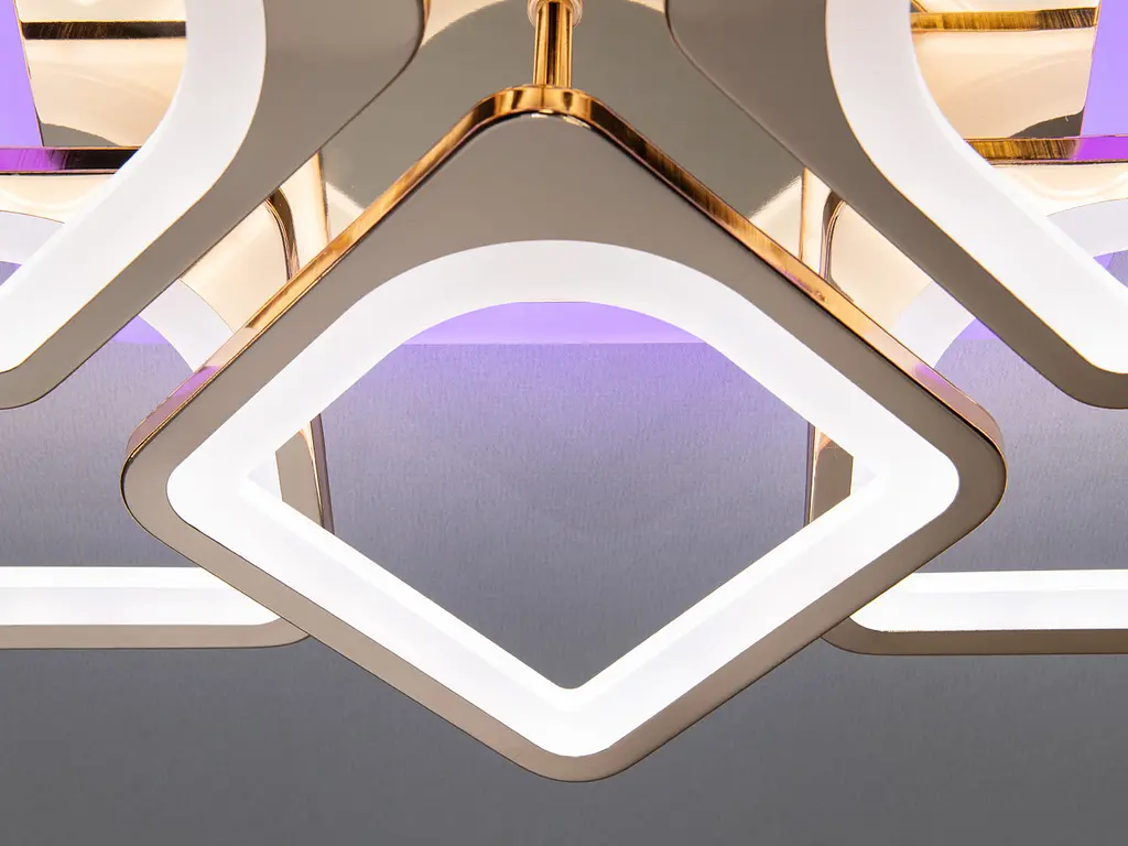 Стельова LED-люстра Diasha S8060/4+4G 3color з пультом і димером, золото, 130W, 7150 lm, квадратні акрилові плафони 49x49 см - фото 6