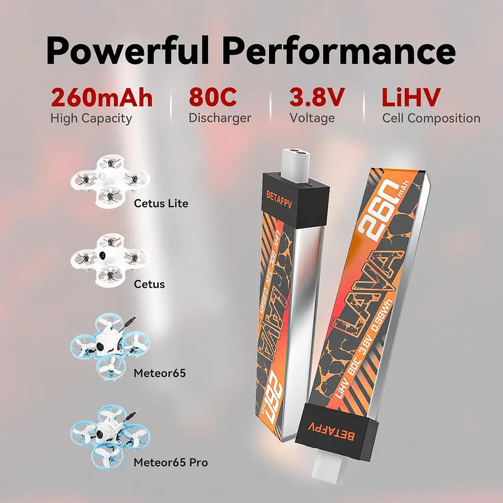 Аккумулятор BetaFPV Lava 1S 260 mAh 80C 3.8V LiHV LiPo BT2.0 FPV (18766) - фото 4