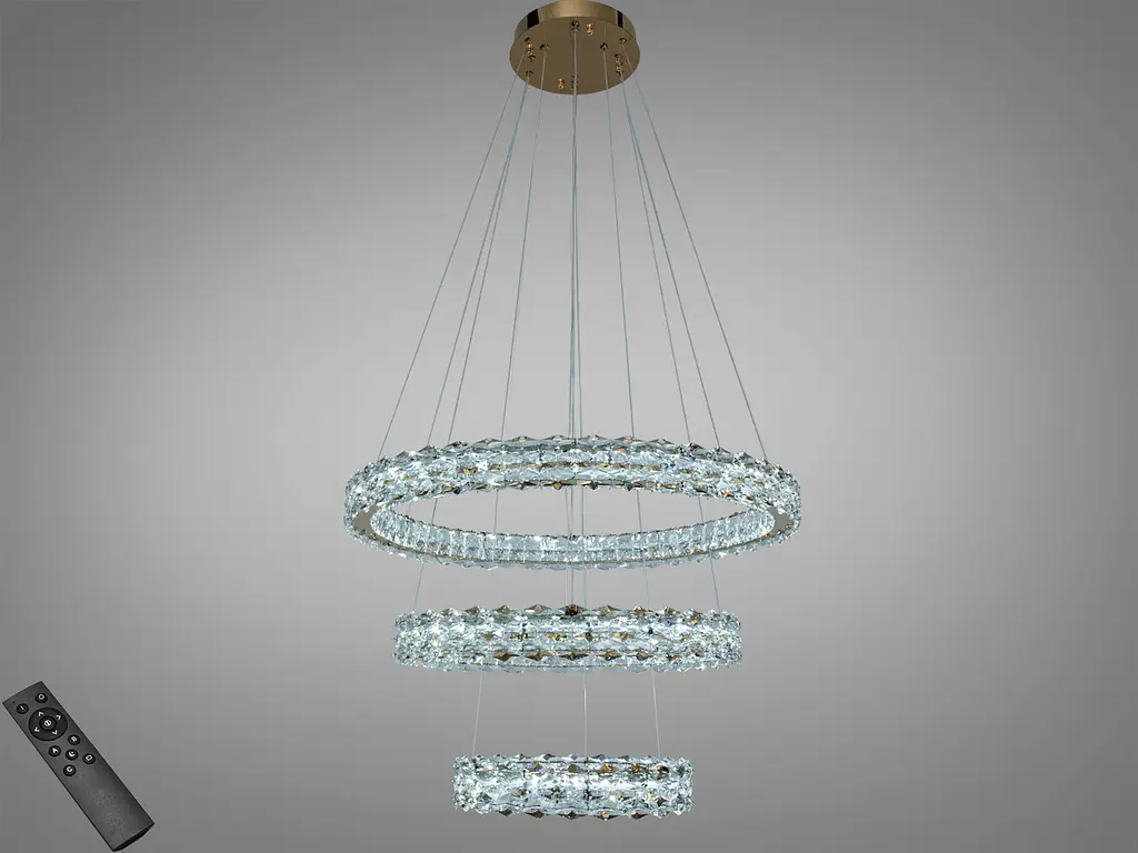Підвісна LED-люстра Diasha 7895/800+600S-gold для вітальні, залу та сходів, кришталь, 95 W, 75 см, 16-25m2 - фото 2