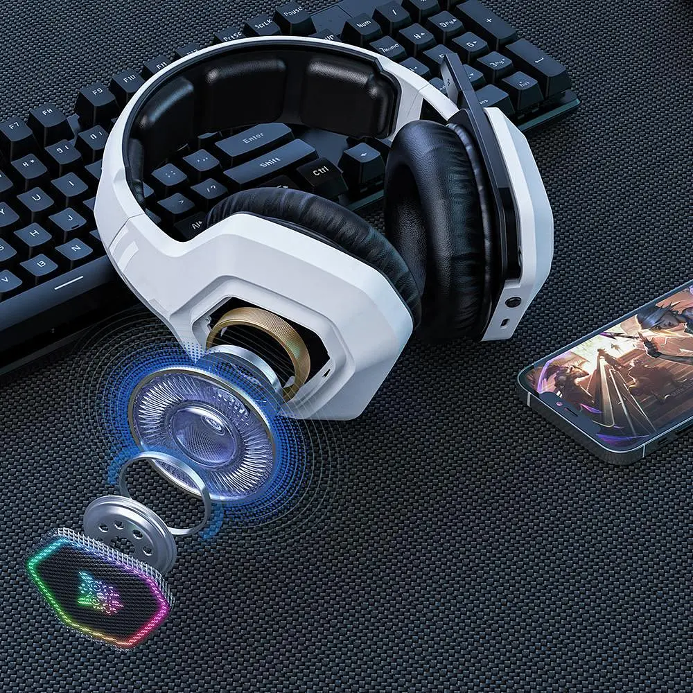 Геймерские игровые Bluetooth наушники Onikuma B100 с выдвижным микрофоном и LED подсветкой White - фото 10