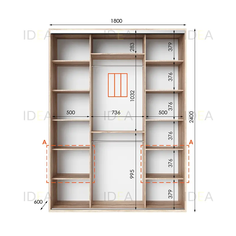 Шафа-купе Idea серія 3 180 x 60 x 240 см Дуб сонома Дзеркало - фото 2