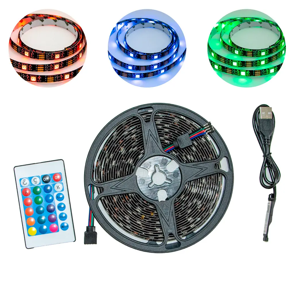 Светодиодная лента RGB SMD5050 5м USB с пультом, черная основа, подсветка для комнаты - фото 2