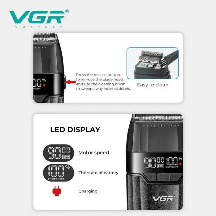 Електробритва шейвер VGR V-640S, подвійне лезо, 9000 RPM, LED-дисплей - фото 6