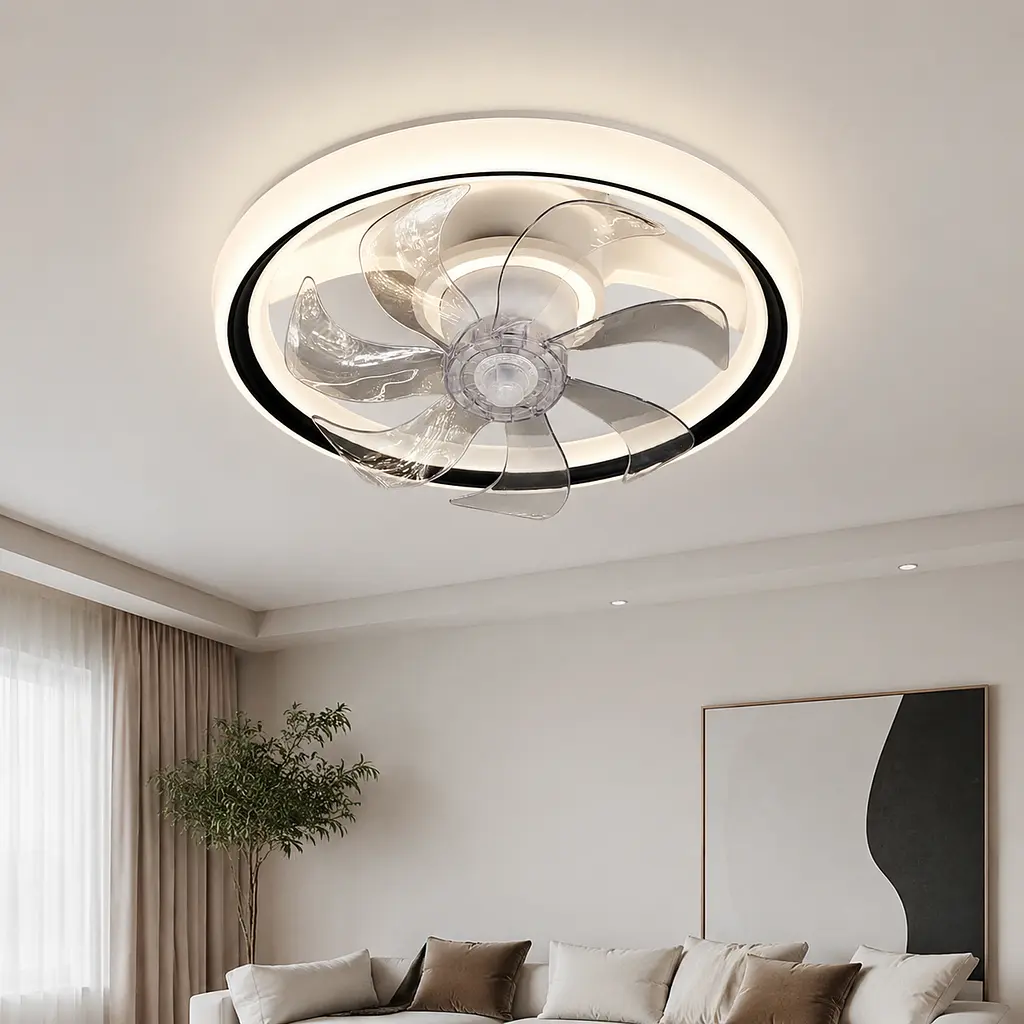 Стельова LED-люстра-вентилятор Artlight FS306BK, біла з чорною окантовкою, 73 Вт, від 10-18 м²