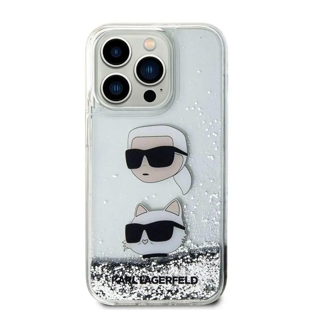 Чехол Karl Lagerfeld Liquid Glitter Karl and Choupette Head для iPhOne 15 Pro Серебристый (57983116733) - фото 2
