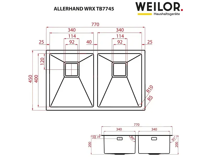 Кухонна мийка Weilor Allerhand WRX TB7745 - фото 7