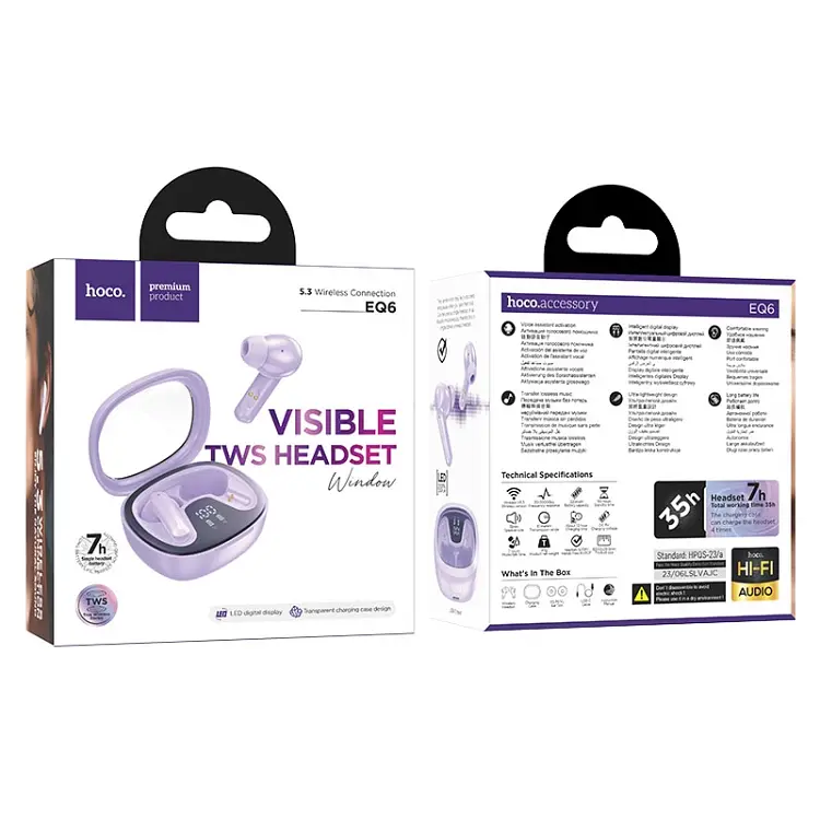 Навушники Hoco EQ6 Shadow TWS | BT5.3, 40/320mAh, 7h | purple - фото 3